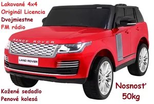JOKO Elektrické autíčko Range Rover 4x4 HSE, Lakované, Dvojmiestne, Penové kolesá, kožené sedadlo, FM rádio, nosnosť 50kg, odpružené, červené