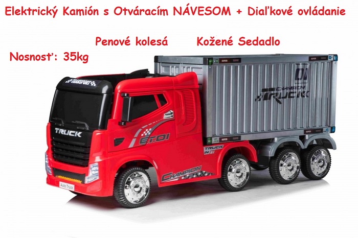 JOKO Elektrické autičko, Elektrický Kamión TRUCK s návesom, penové kolesá, kožené sedadlo, diaľkové ovládanie, červené