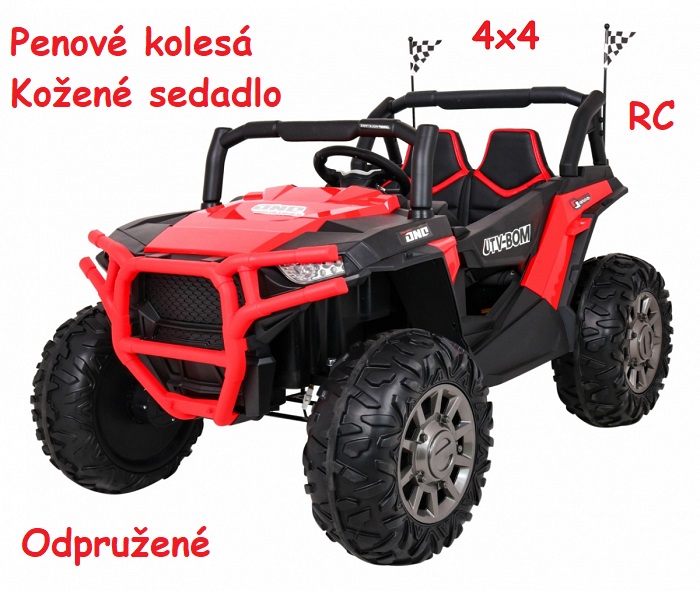 JOKO Elektrické autíčko Buggy Racer 4x4, penové kolesá, kožené sedadlo, odpružené, červené