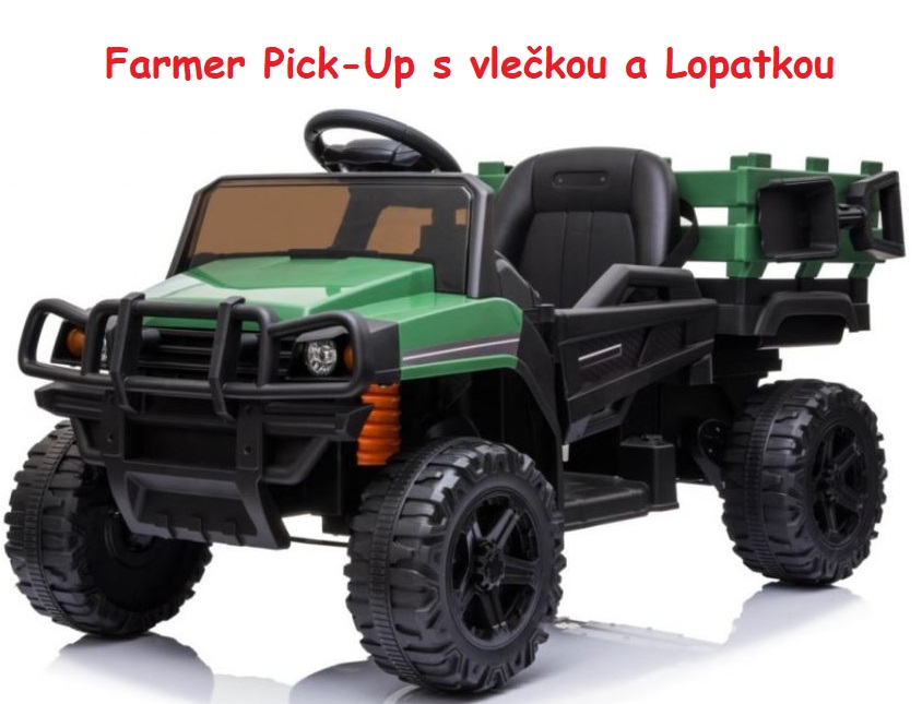 JOKO Elektrické autíčko Farmer Pick-UP s vlečkou a Lopatkou, penové kolesá, kožené sedadlo, zelené