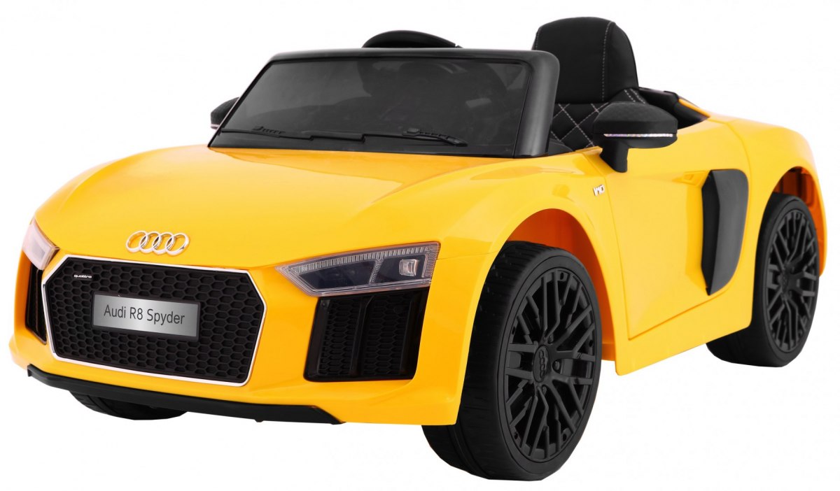 JOKO Elektrické autíčko Audi R8 Spyder, kožené sedadlo, penové kolesá, FM rádio, odpružené, žlté