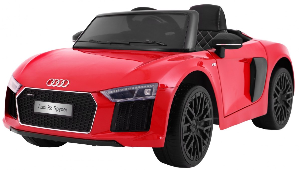 Elektrické autíčko Audi R8 Spyder, Lakované, kožené sedadlo, penové kolesá, FM rádio, odpružené, červené