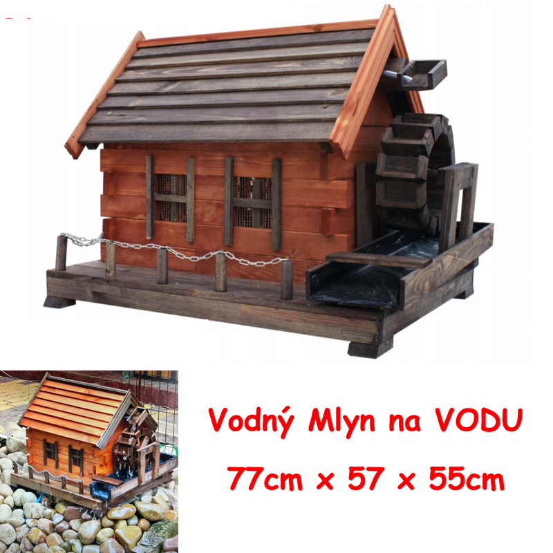 MKSTOR Drevený Vodný Mlyn na vodu 77cm, dekorácia do záhrady, masív, MW51