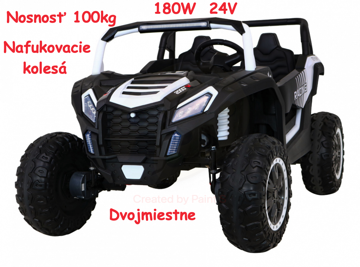 JOKO Elektrické autíčko Buggy ATV STRONG Racing 180W 24V, nosnosť 100kg, brzdový pedál, Dvojmiestne, nafukovacie kolesá, biele