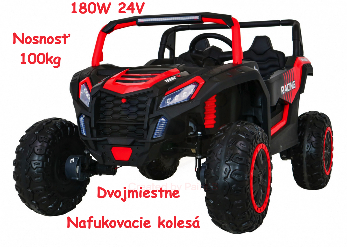 JOKO Elektrické autíčko Buggy ATV STRONG Racing 180W 24V, nosnosť 100kg, brzdový pedál, Dvojmiestne, nafukovacie kolesá, červené