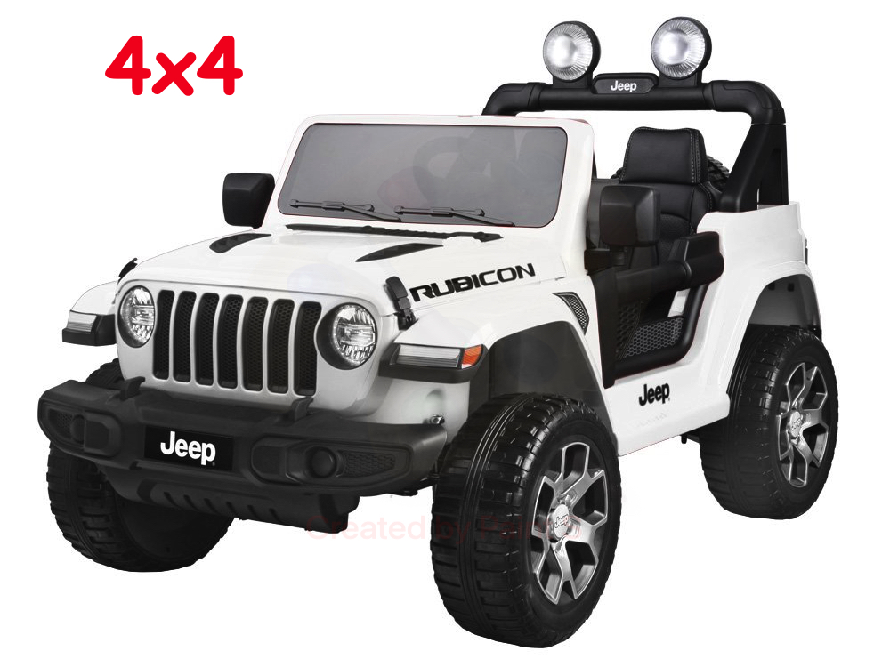 JOKO Elektrické autíčko JEEP Wrangler Rubicon 4x4, penové kolesá, kožené sedadlo, FM rádio, biele