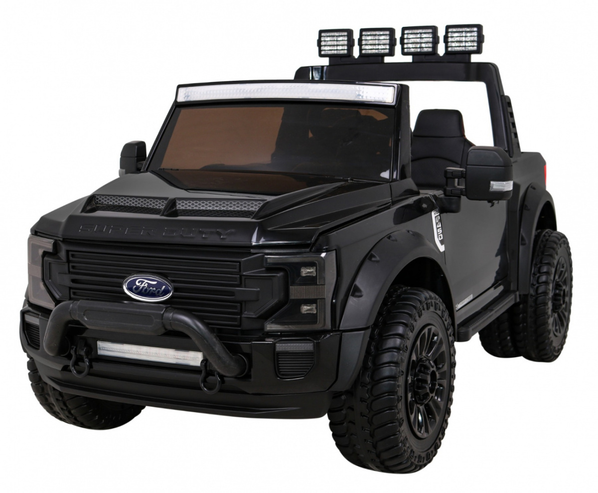 JOKO Elektrické autíčko FORD Super Duty s Dymom, dvojité zadné kolesá, nosnosť 60kg, extra Led svetlá, penové kolesá, kožené sedadlo, čierne