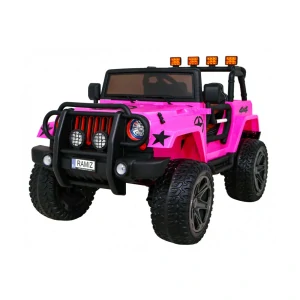JOKO Elektrické autíčko Jeep Monster 4x4, penové kolesá, kožené sedadlo, USB, nosnosť 40kg + Batoh, ružové
