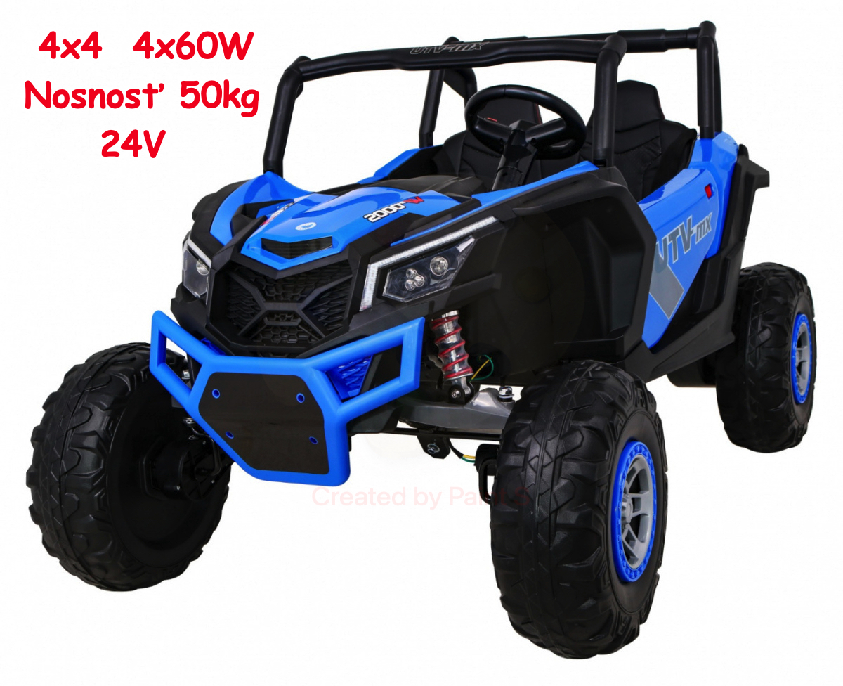 JOKO Elektrické Autíčko Buggy 24V UTV-MX 4x60W 4x4, penové kolesá, Dvojmiestne kožené sedadlo, nosnosť 50kg, modré