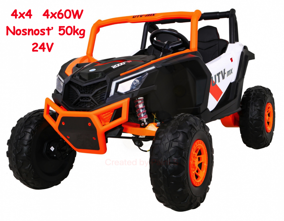 JOKO Elektrické Autíčko Buggy 24V UTV-MX 4x60W 4x4, penové kolesá, Dvojmiestne kožené sedadlo, nosnosť 50kg, oranžové