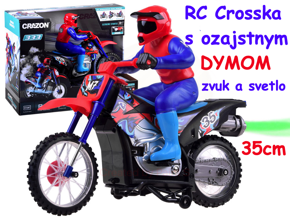 JOKO RC Veľká Motorka Cross s DYMOM na diaľkové ovládanie 35cm, so svetlom a zvukom
