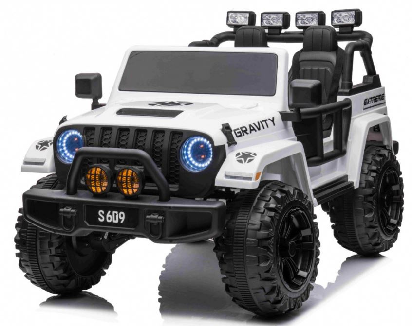 JOKO Elektrické autíčko Jeep Gravity 200W Off Road 24V, nosnosť 60kg, penové kolesá, kožené sedadlo + lopatka, biele