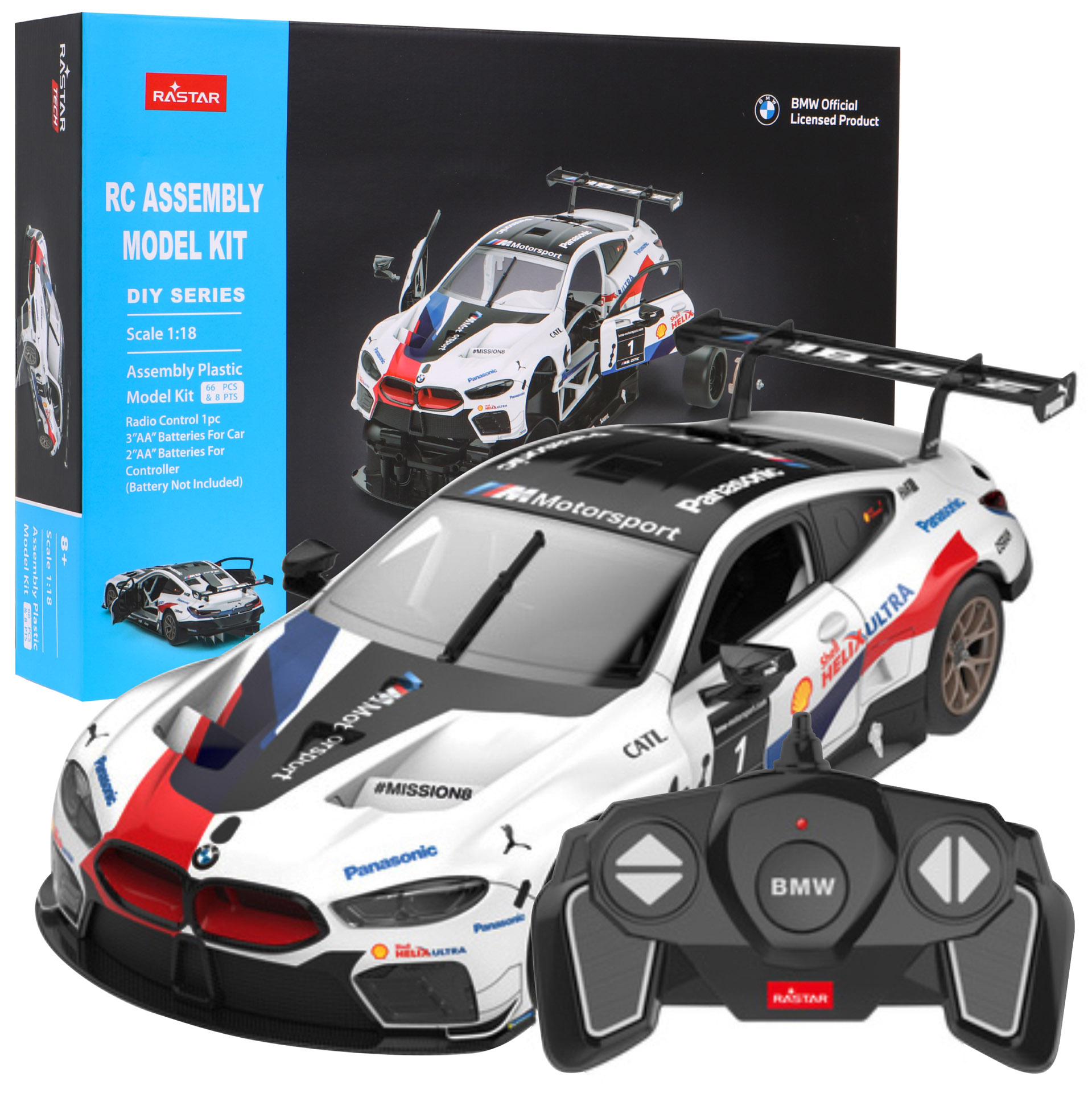 RASTAR RC Konštrukčné autíčko BMW M8 GTE 1:18 Building Kit na diaľkové ovládanie, biele