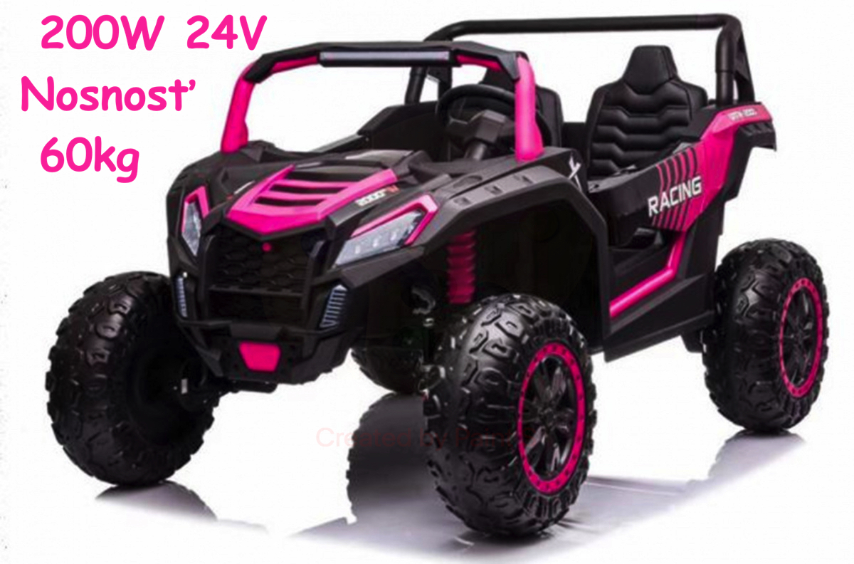 JOKO Elektrické autíčko 4x4 Buggy ATV Racing 200W 24V, nosnosť 60kg, Dvojmiestne, penové kolesá, ružové