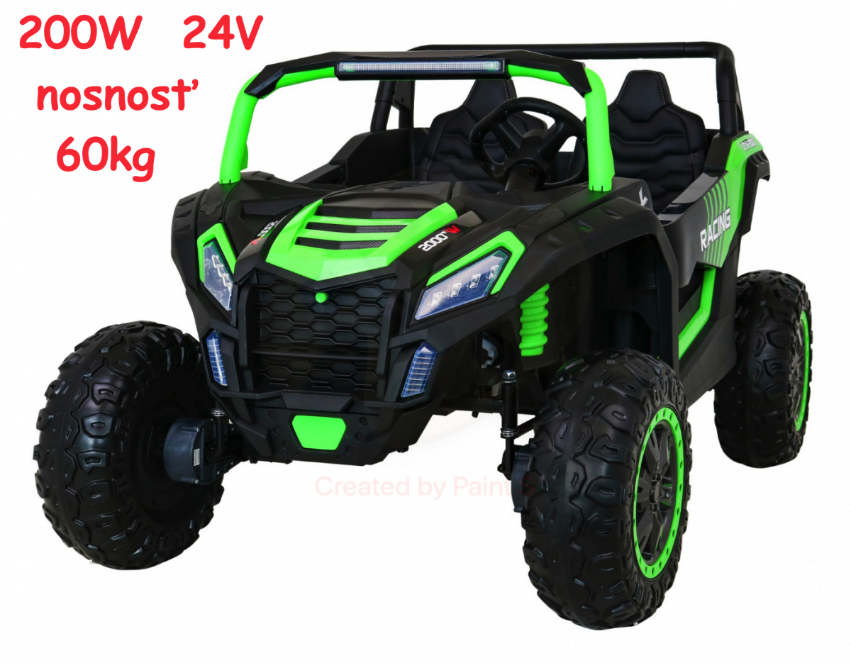 JOKO Elektrické autíčko Buggy 4x4 ATV Racing 200W 24V, nosnosť 60kg, Dvojmiestne, penové kolesá, zelené