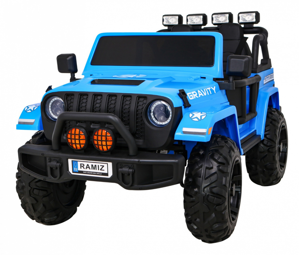 JOKO Elektrické autíčko Jeep Gravity 200W Off Road 24V, nosnosť 60kg, penové kolesá, kožené sedadlo + lopatka, modré