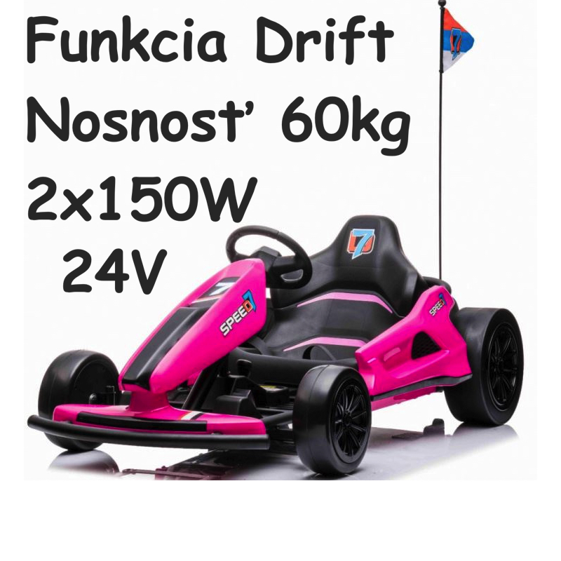 JOKO Elektrické autíčko, Elektrická Formula, Funkcia DRIFTU, 2 x 150W, 24V, Nosnosť 60kg, ružová
