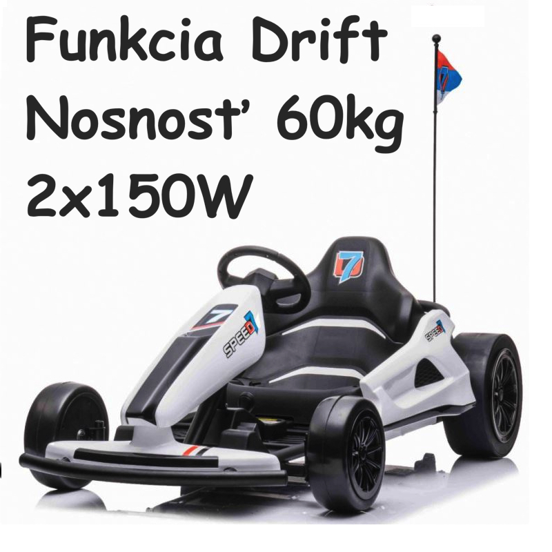 JOKO Elektrické autíčko, Elektrická Formula, Funkcia DRIFTU, 2 x 150W, 24V, Nosnosť 60kg, biela