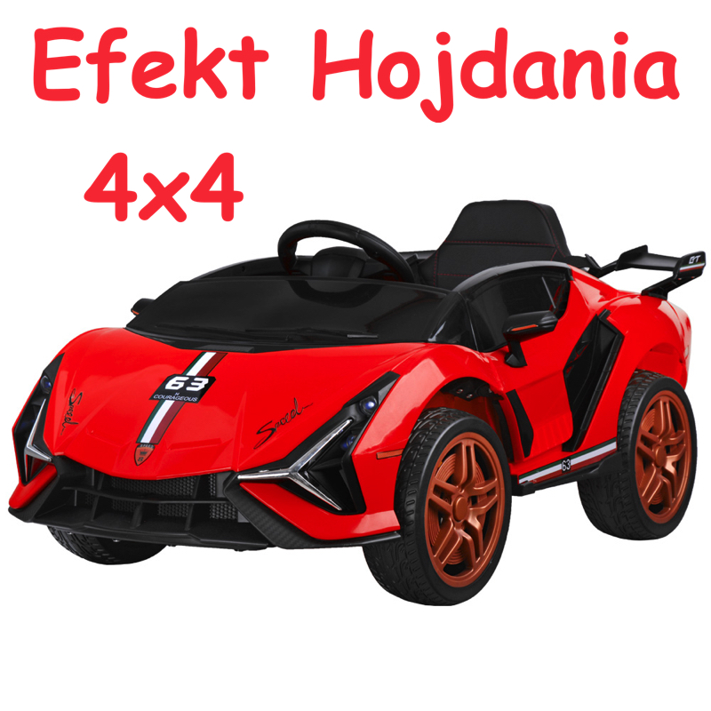 JOKO Elektrické autíčko Lambo 4x4 s Efektom HOJDANIA, penové kolesá, kožené sedadlo, červené
