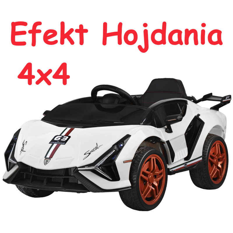 JOKO Elektrické autíčko Lambo 4x4 s Efektom HOJDANIA, penové kolesá, kožené sedadlo, biele