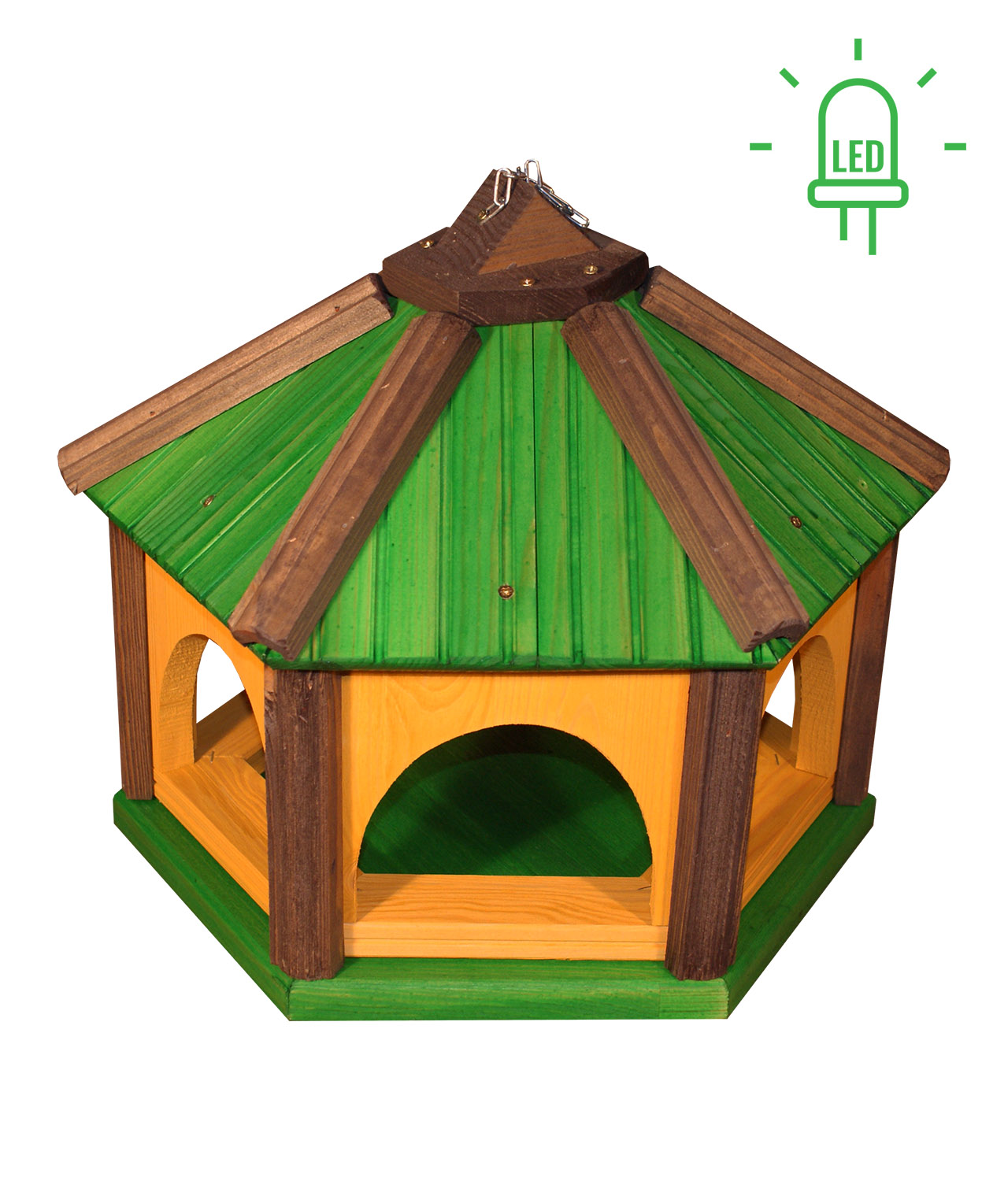 MKSTOR Drevené kŕmitko pre vtáky 45x40x35cm + Solárne Svetlo, vtáčia búdka, zelená
