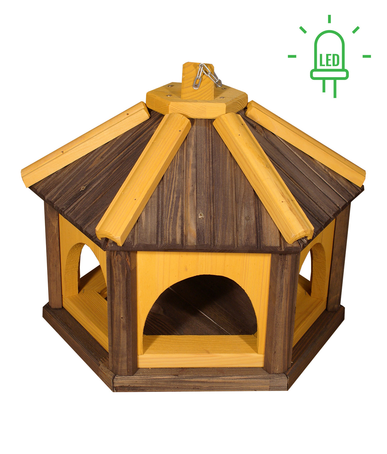 MKSTOR Drevené kŕmitko pre vtáky 45x40x35cm + Solárne Svetlo, vtáčia búdka, tmavo hnedá