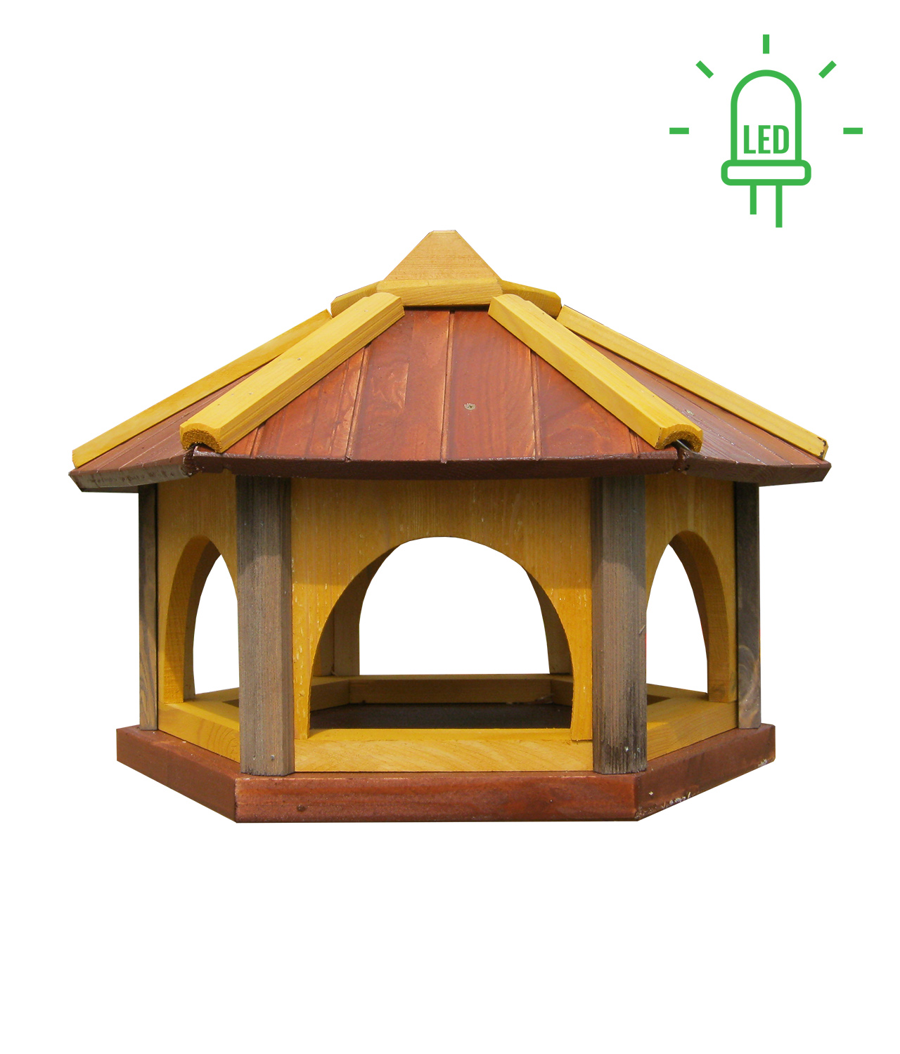 MKSTOR Drevené kŕmitko pre vtáky 50x45x40cm + SOLÁRNE Led Svetlo, vtáčia búdka, Braz