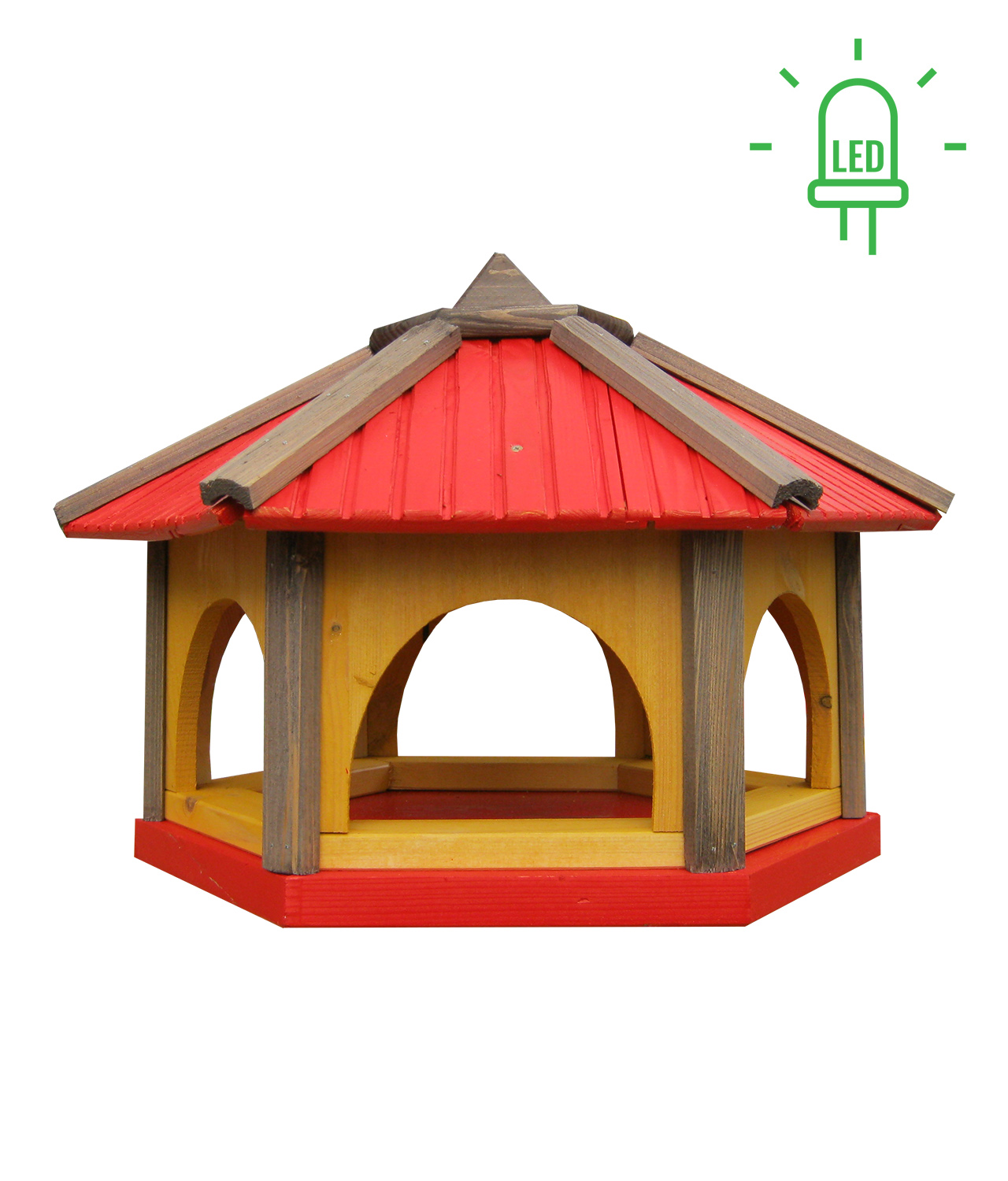 MKSTOR Drevené kŕmitko pre vtáky 50x45x40cm + SOLÁRNE Led Svetlo, vtáčia búdka, červená