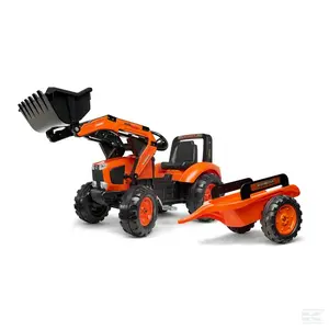 FALK Šľapací Traktor Bager Kubota M135GX s čelným nakladačom a vlečkou, od 3 do 7 rokov, oranžový