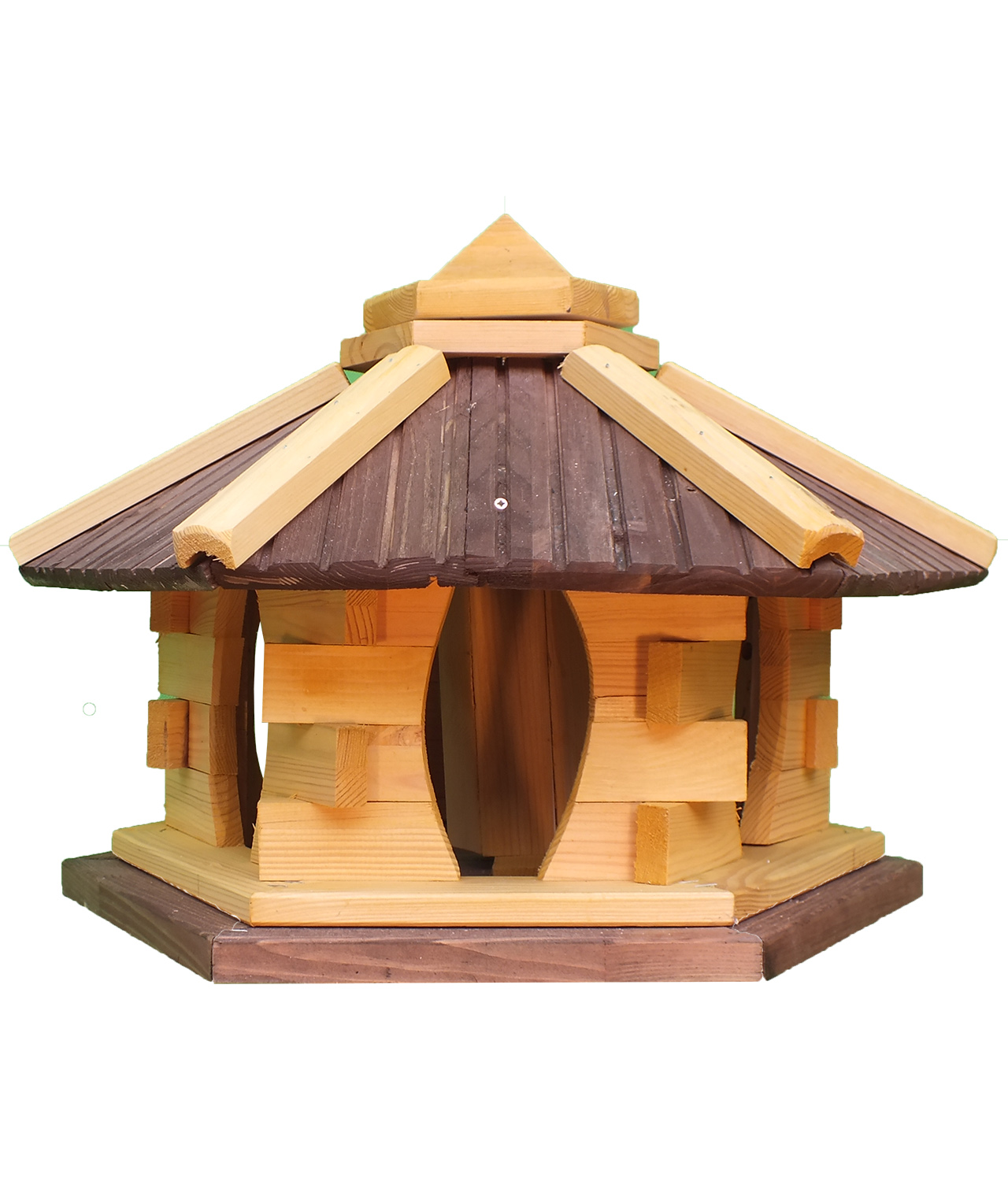 MKSTOR Drevené kŕmitko pre vtáky 50x45x35cm, vtáčia búdka so zásobníkom jedla, hnedá