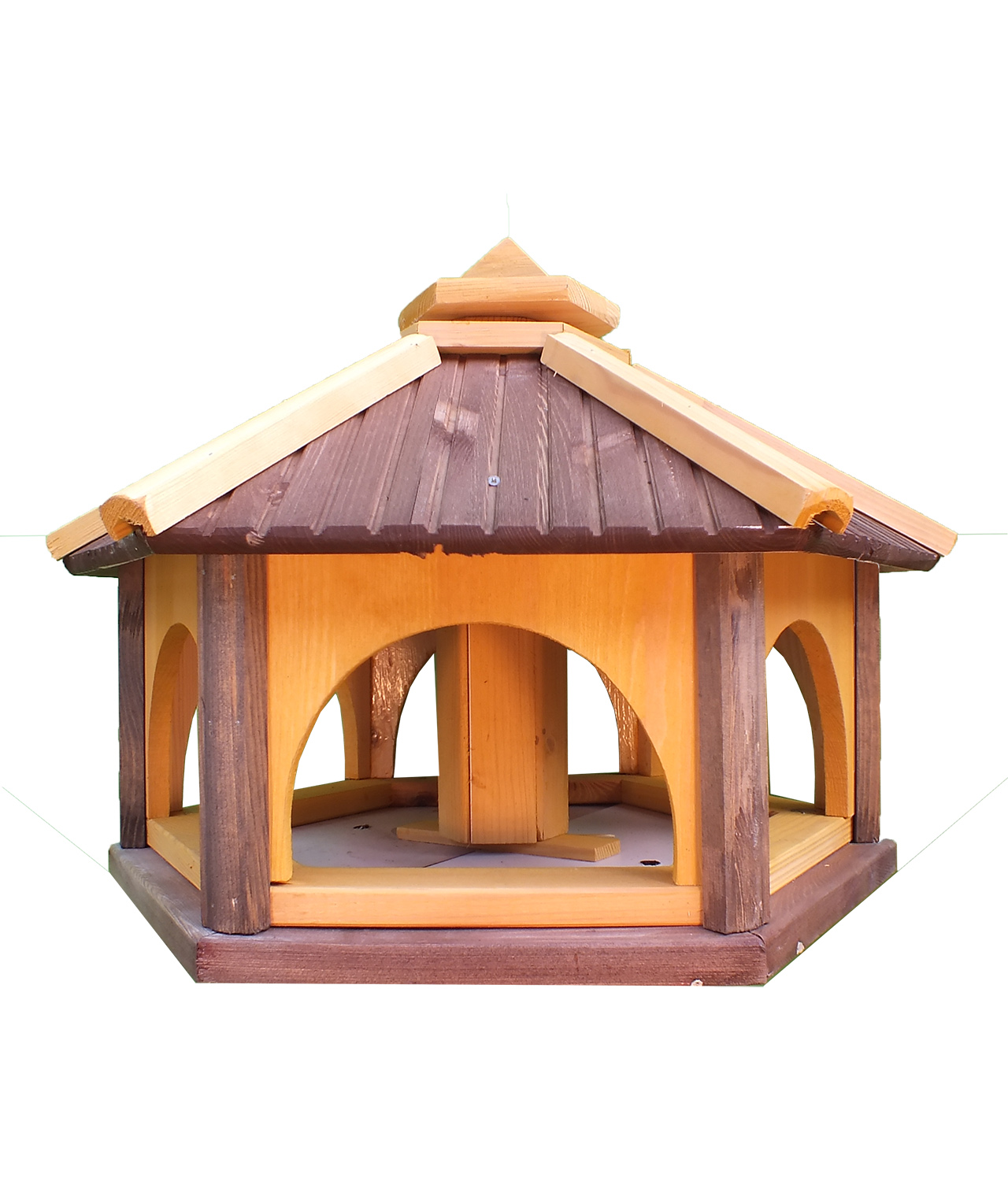 MKSTOR Drevené kŕmitko pre vtáky 60x50x40cm, vtáčia búdka so zásobníkom jedla, hnedá