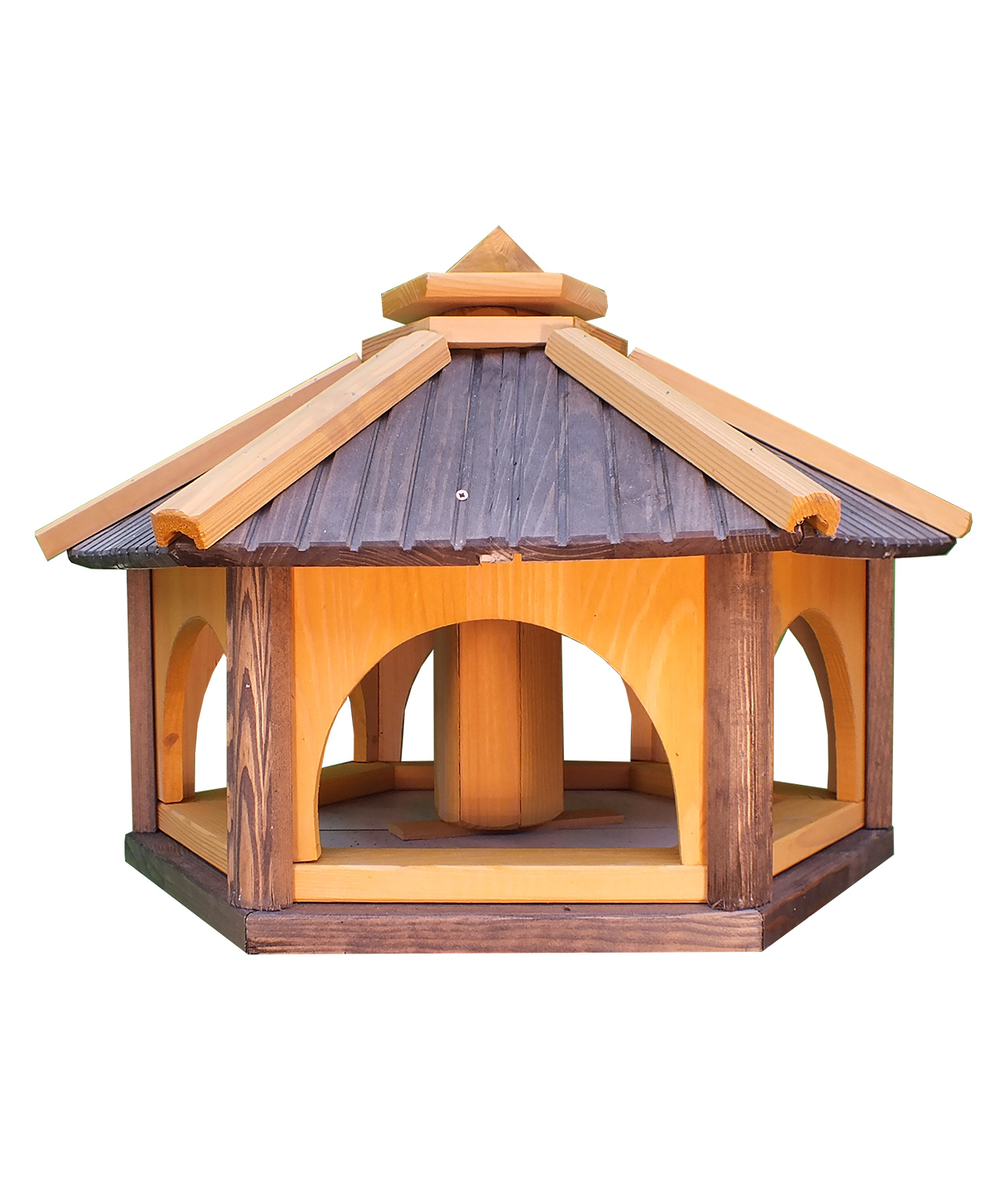 MKSTOR Drevené kŕmitko pre vtáky 60x50x40cm, vtáčia búdka so zásobníkom jedla, sivá