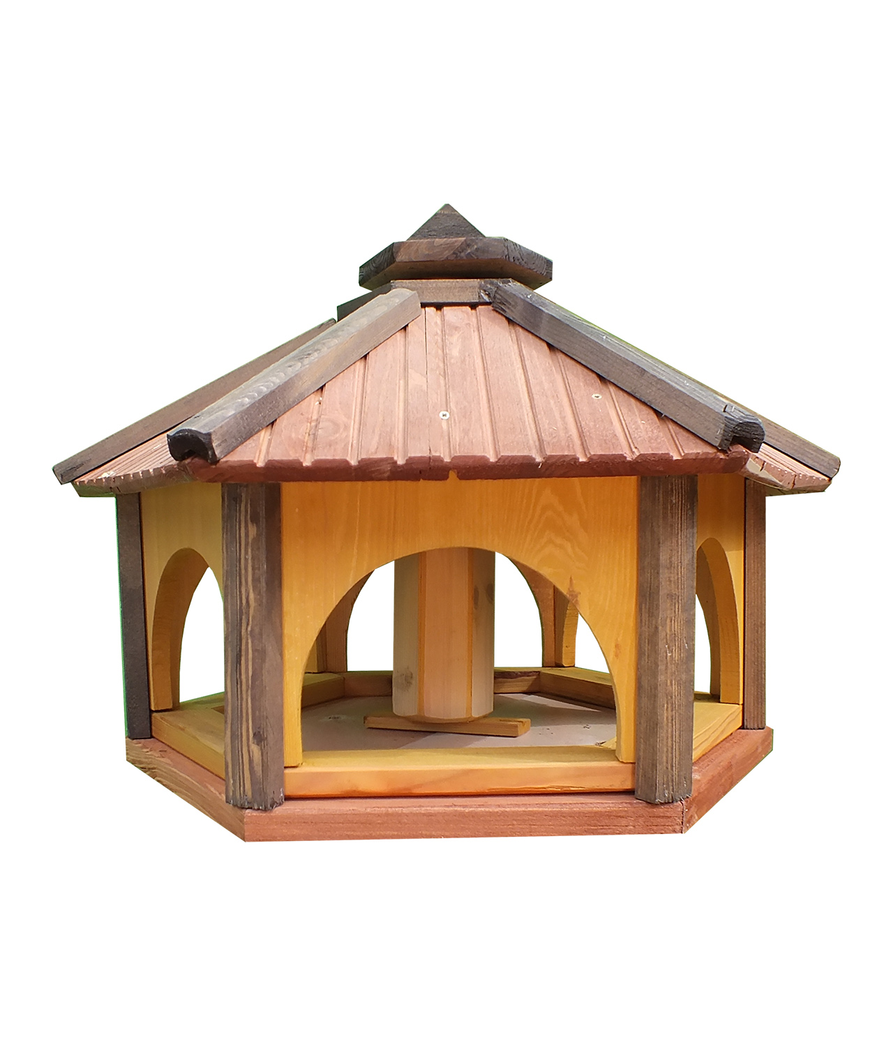 MKSTOR Drevené kŕmitko pre vtáky 60x50x40cm, vtáčia búdka so zásobníkom jedla, TIK