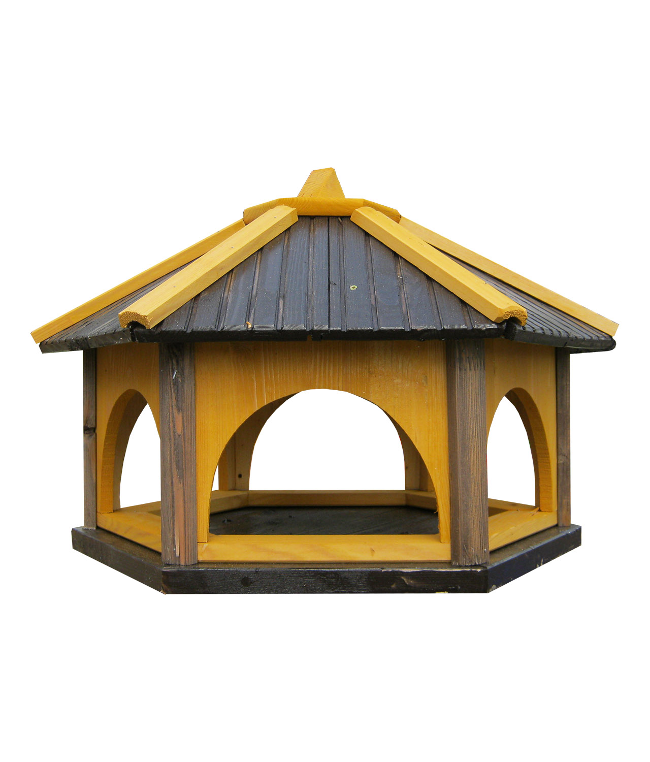 MKSTOR Drevené kŕmitko pre vtáky 60x47x42cm, vtáčia búdka, sivá