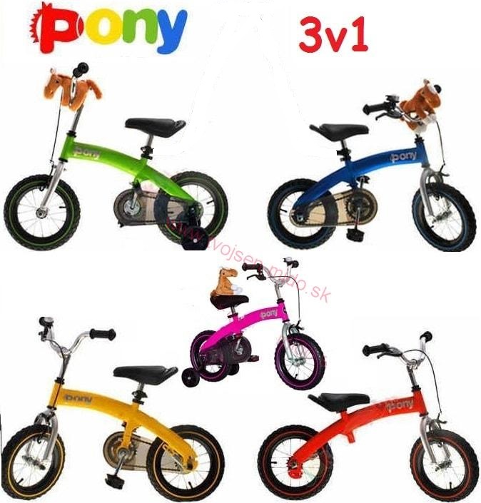Odrážadlo a bicykel 12" 2v1 PONY, zelený