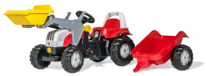 Rolly Toys Šľapací traktor RollyKid Steyr 6165 CVT, predný nakladač, vlečka, červený