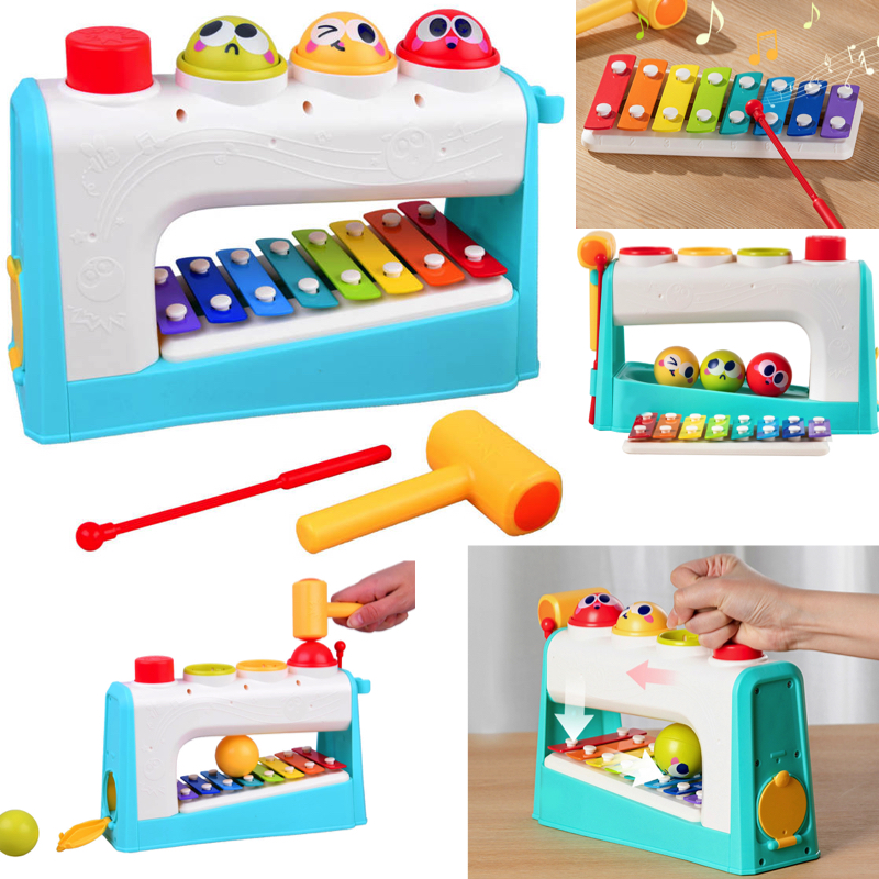 HOLA Toys Detský Xylofón s Guličkovou Dráhou a kladivkom 2v1