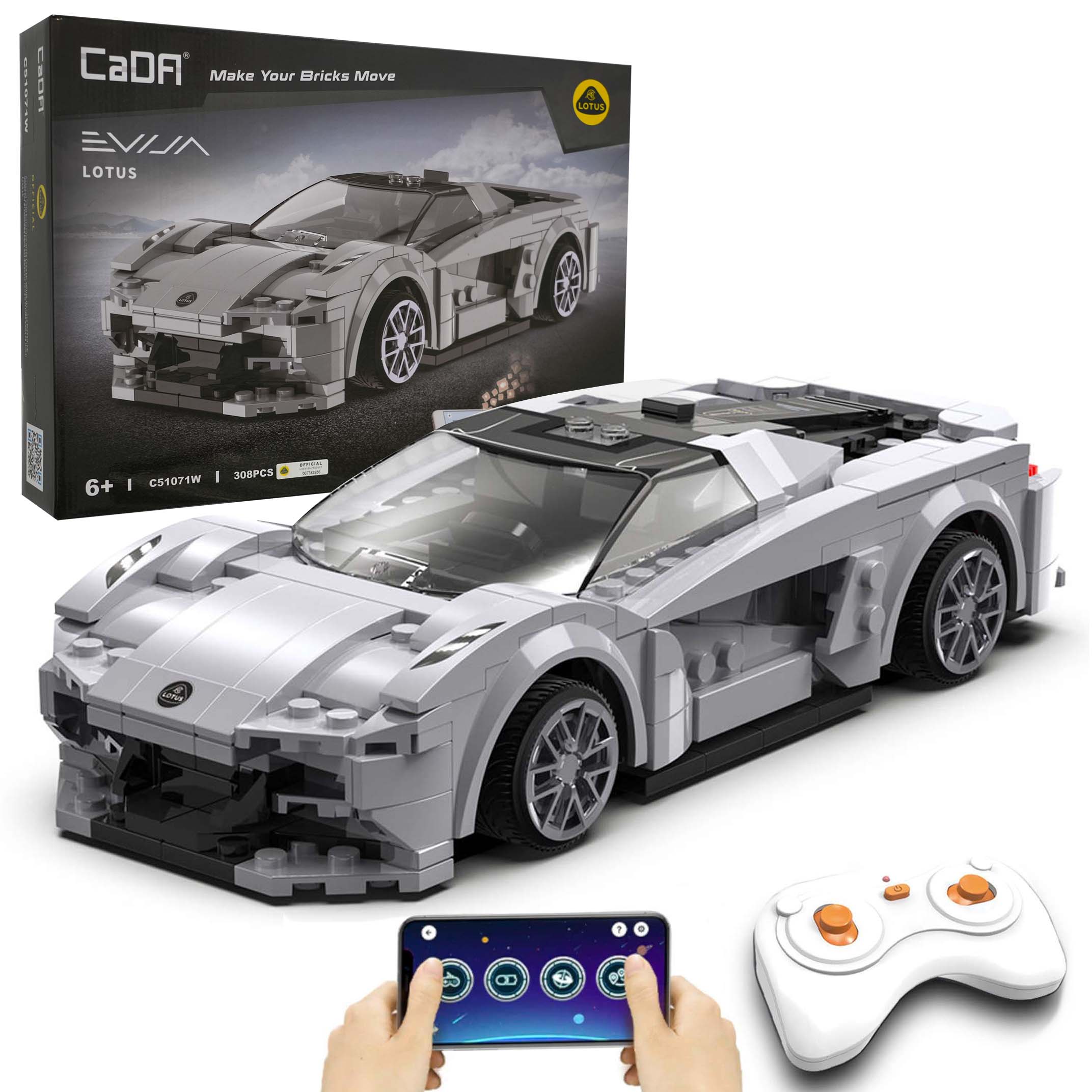CaDa TECHNIC – EE RC Technická Stavebnica Športové auto 308ks na diaľkové ovládanie, Dual Mode Control, sivé