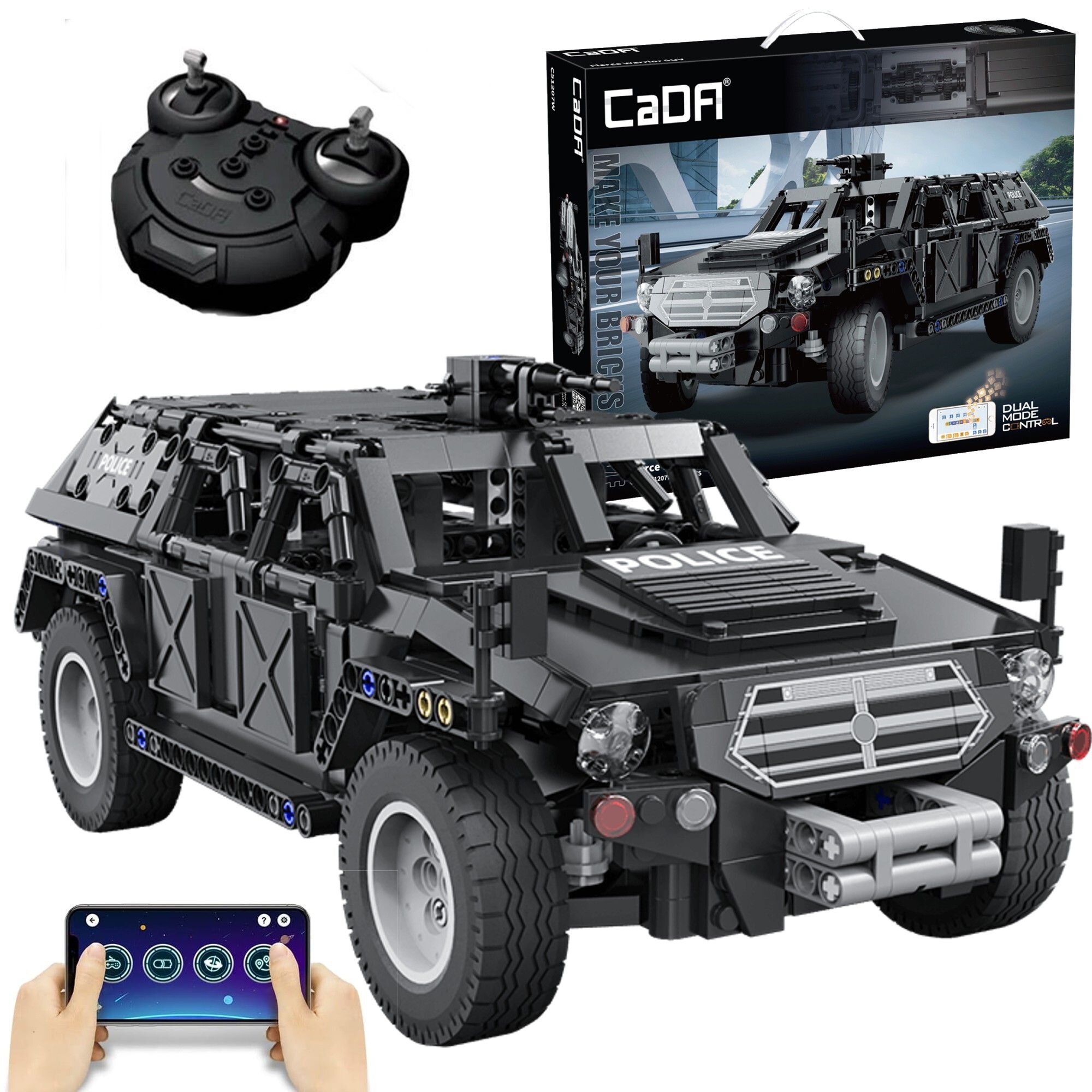 CaDa TECHNIC – EE RC Technická stavebnica RC Policajné Auto SUV 561ks na diaľkové ovládanie, Dual Mode Control, čierne