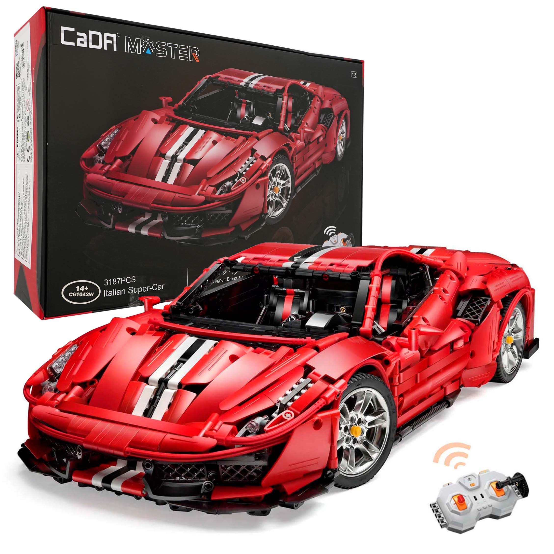 CaDa Technic - EE RC Technická Stavebnica Športové Auto 3187ks na diaľkové ovládanie, červené