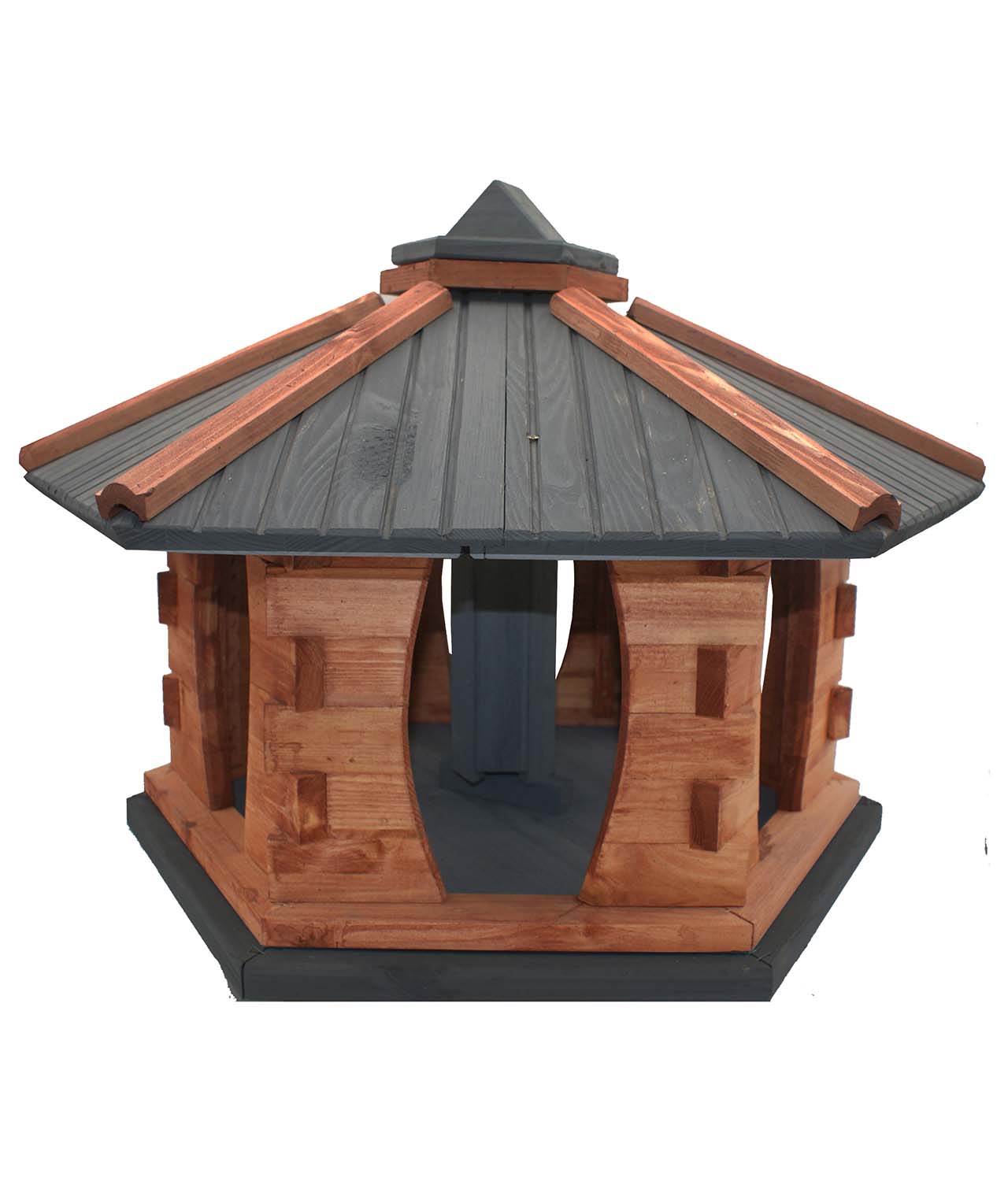 MKSTOR Drevené kŕmitko pre vtáky 72cmx55x50cm, vtáčia búdka so zásobníkom jedla, Antracit-TIK