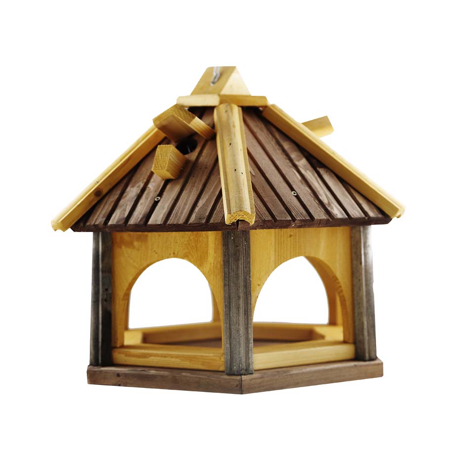 MKSTOR Drevené kŕmitko pre vtáky 45x40x37cm, vtáčia búdka, Hnedá, samotná búdka