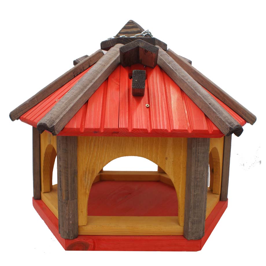 MKSTOR Drevené kŕmitko pre vtáky 45x40x37cm, vtáčia búdka, červená, samotná búdka