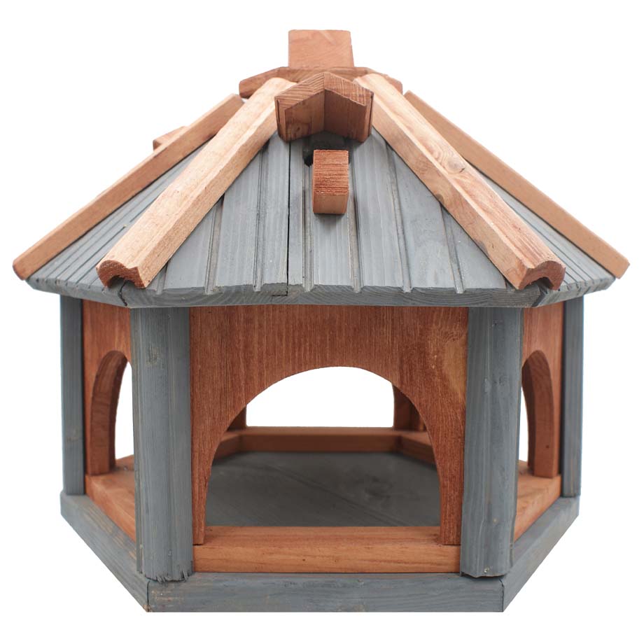 MKSTOR Drevené kŕmitko pre vtáky 45x40x37cm, vtáčia búdka, sivá, samotná búdka