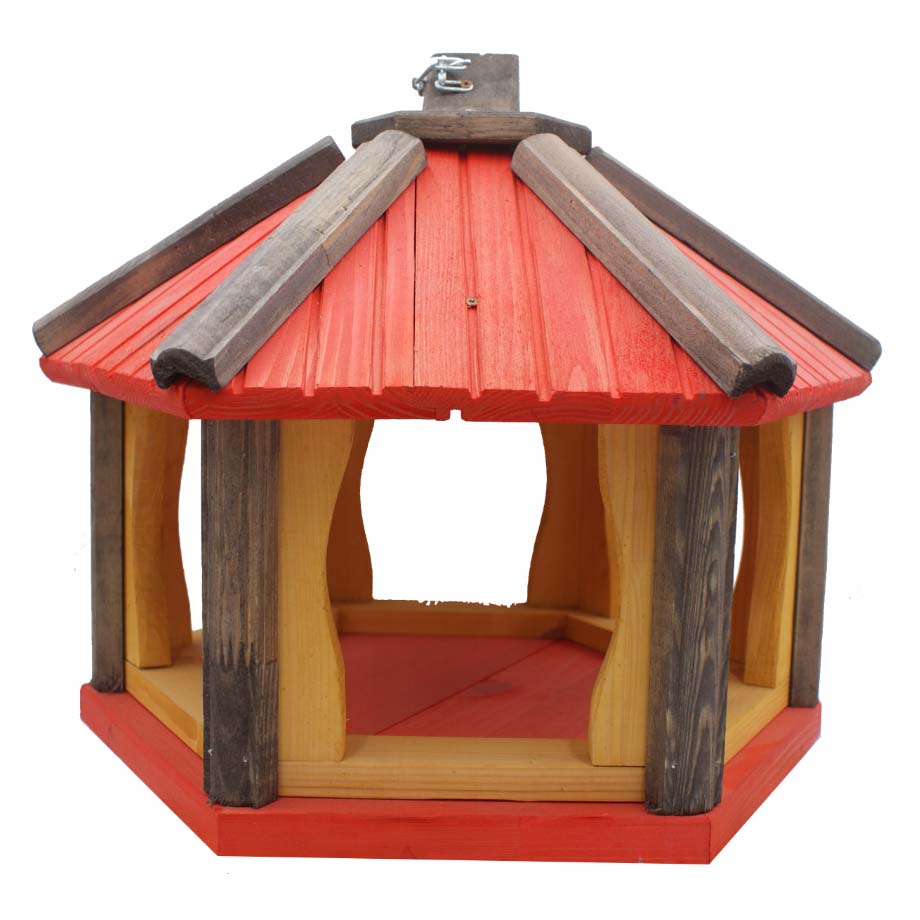 MKSTOR Drevené kŕmitko pre vtáky 45cmx35, vtáčia búdka, červená