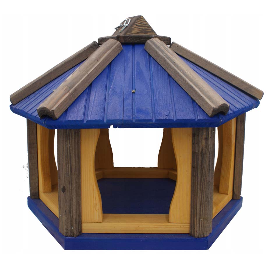 MKSTOR Drevené kŕmitko pre vtáky 45cmx35, vtáčia búdka, modrá
