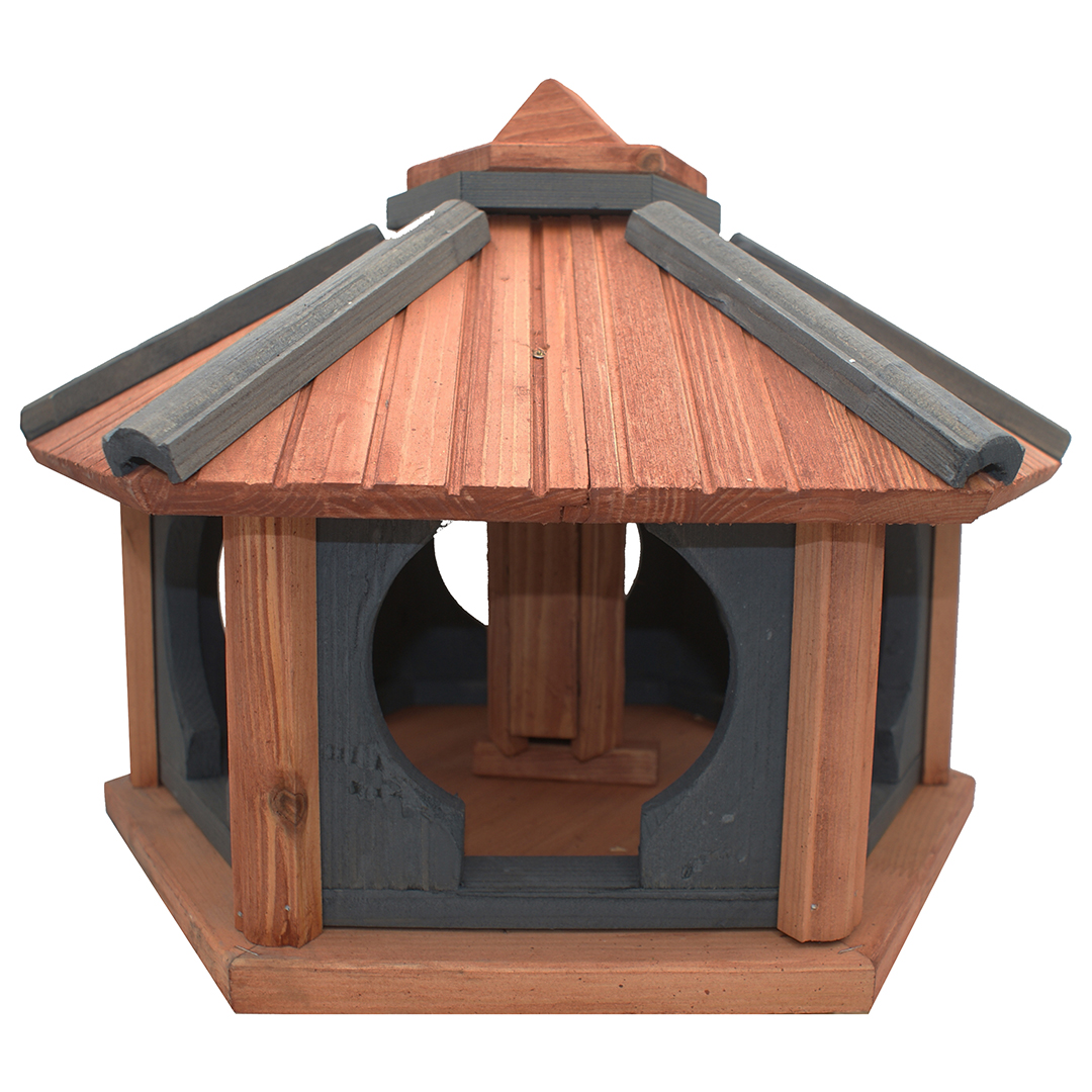 MKSTOR Drevené kŕmitko pre vtáky 50x46x35cm so Zásobníkom Jedla, vtáčia búdka, TIK-Antracit