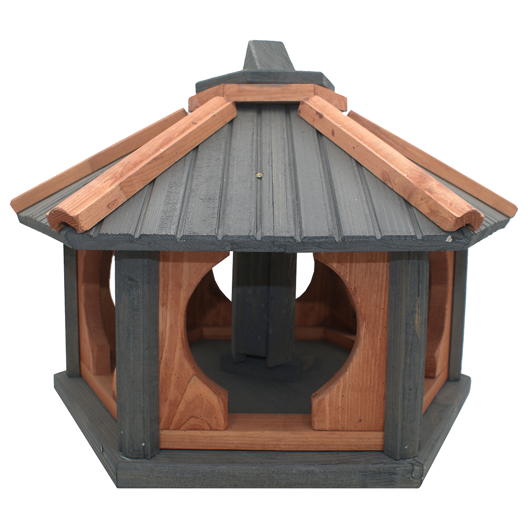 MKSTOR Drevené kŕmitko pre vtáky 50x46x35cm so Zásobníkom Jedla, vtáčia búdka, Antracit-TIK