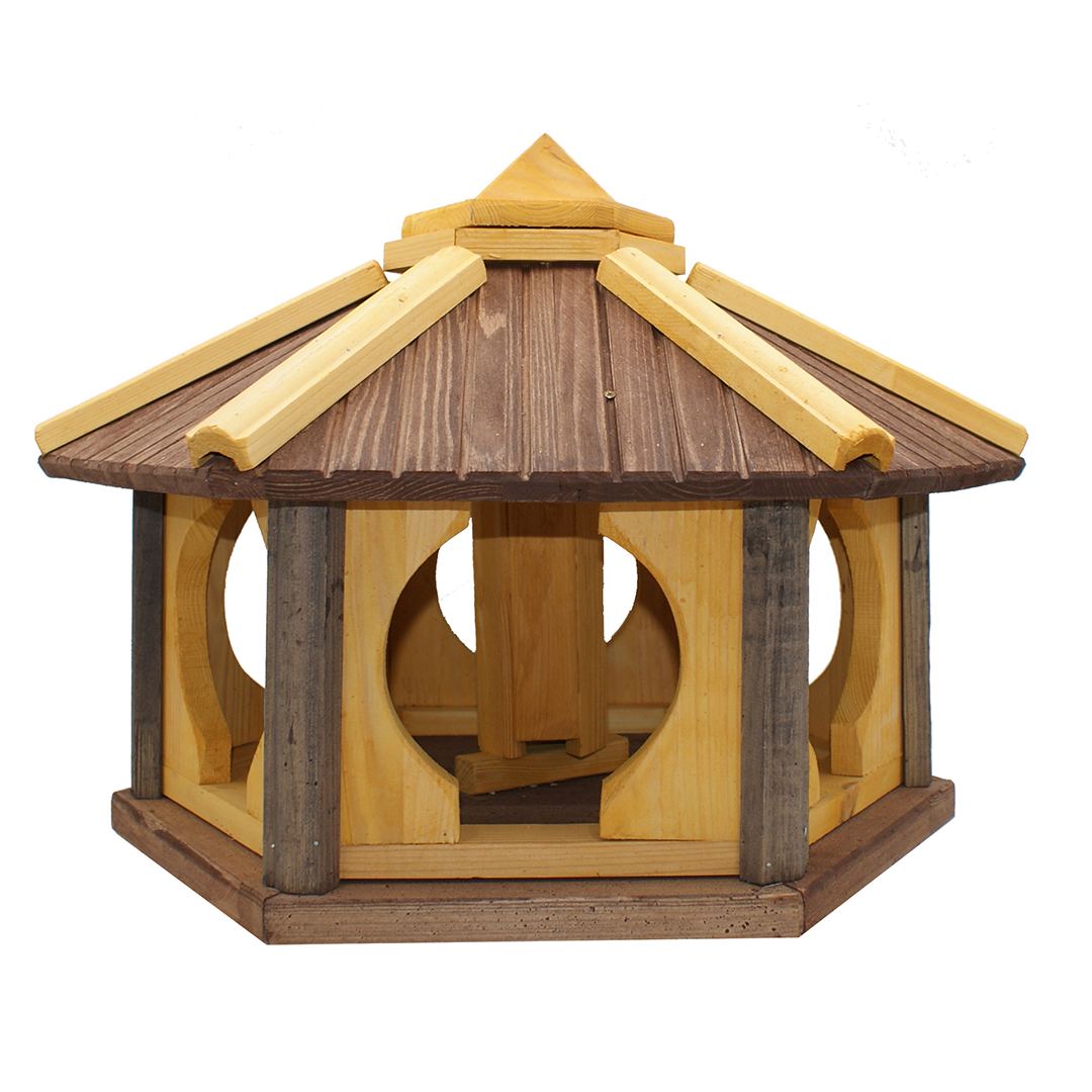 MKSTOR Drevené kŕmitko pre vtáky 50x46x35cm so Zásobníkom Jedla, vtáčia búdka, Hnedá