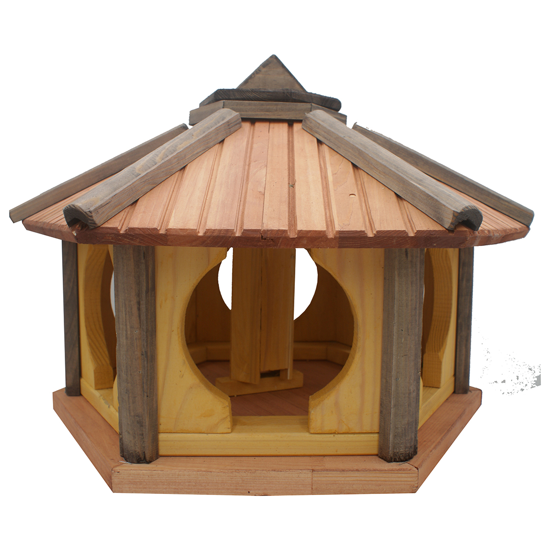 MKSTOR Drevené kŕmitko pre vtáky 50x46x35cm so Zásobníkom Jedla, vtáčia búdka, TIK